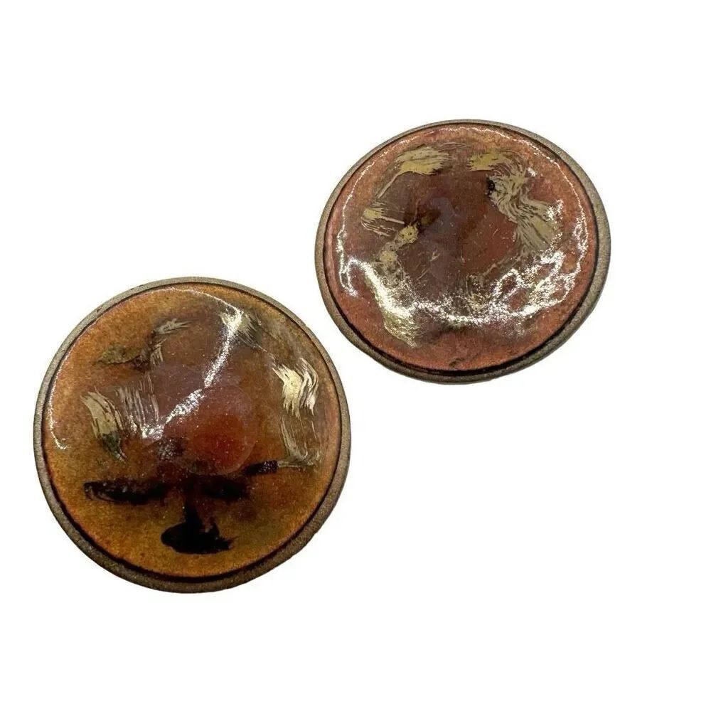Large round artisan clip on earrings